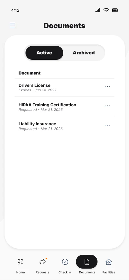 Documents list with Active / Archived filter