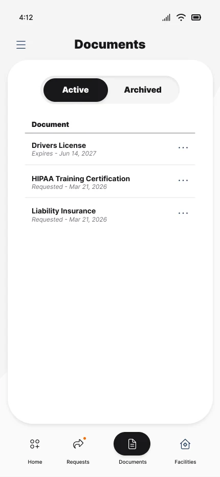 Documents list with Active / Archived filter