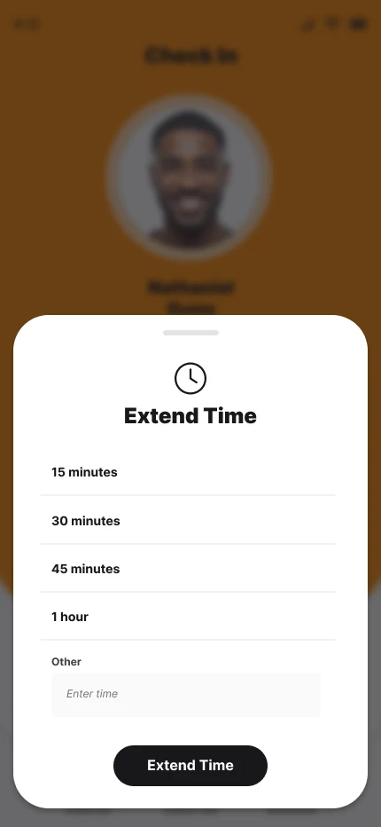 Extend Time sheet over the dimmed check-in screen