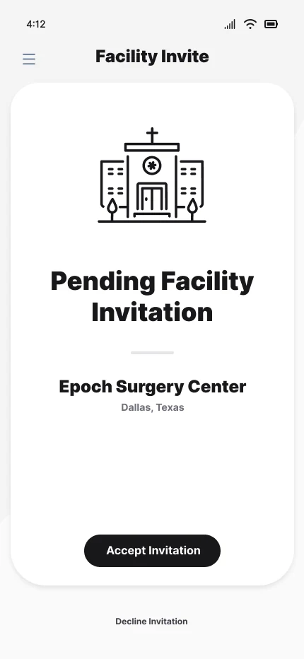 Pending facility invitation from Epoch Surgery Center