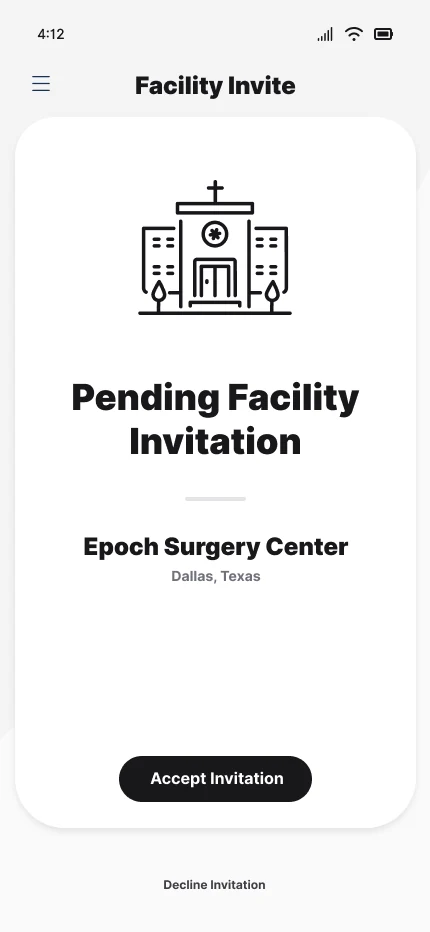 Pending facility invitation from Epoch Surgery Center