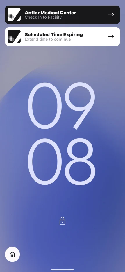 Lock screen notifications for a facility check-in and expiring visit