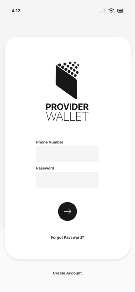 Login screen with phone number and password fields