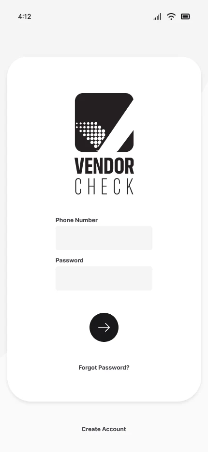Login screen with phone number and password fields