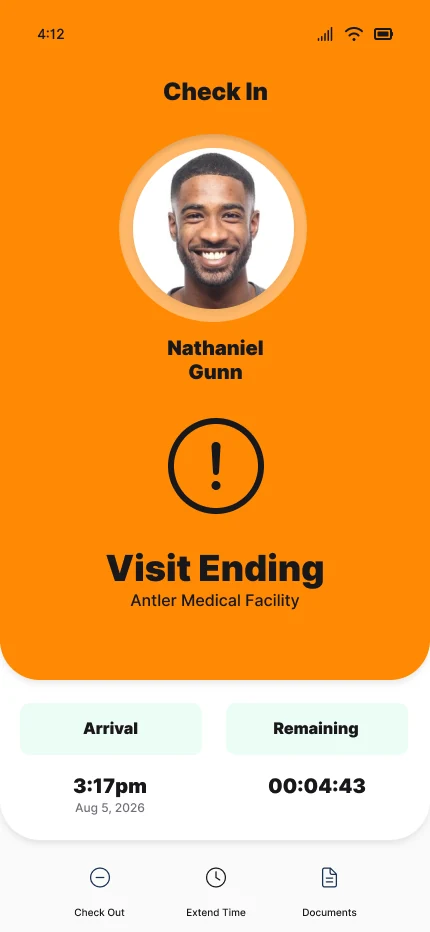 Visit Ending state in orange with 00:04:43 remaining